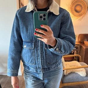 Madewell Blue Denim Jacket with Cream Shearling Collar
